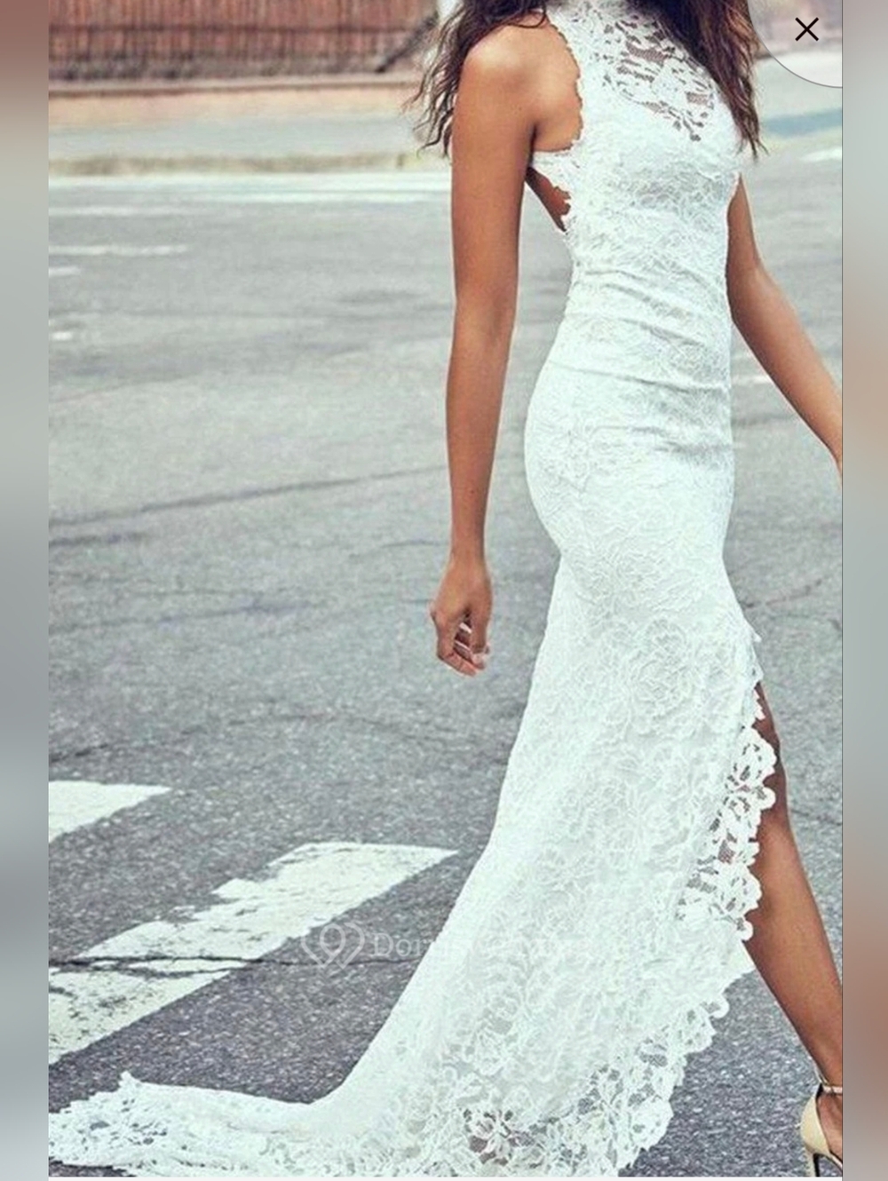 White Lace Maxi Wedding Dress with High Neck